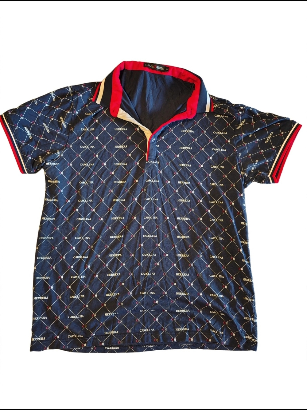 Carolina Herrera Navy Polo with Red and Yellow Trim